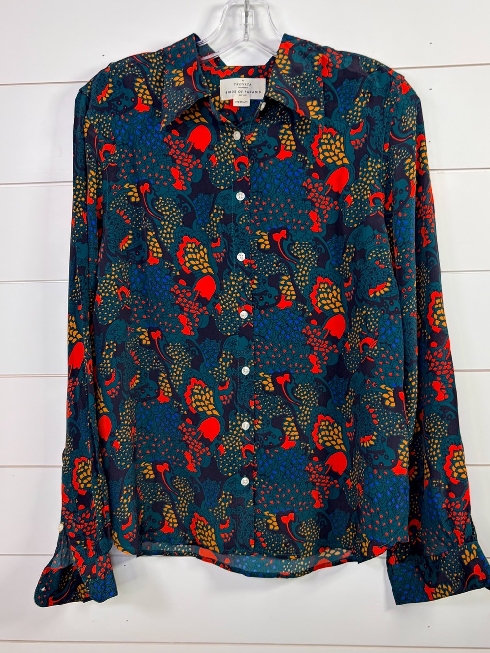 Trovata Birds of Paradis Jacquelin Button Down Shirt Teal NWT Medium MSRP $298 - Picture 5 of 15